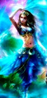 Mystical fantasy art wallpaper with vibrant colors and a female figure.