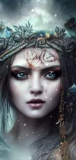 Mystical figure with ornate crown in fantasy art wallpaper.