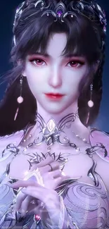 Mystical character in fantasy art mobile wallpaper with purple hues.