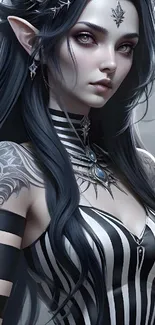 Elegant elf fantasy artwork with mystical and dark gothic vibes.