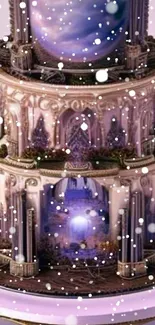 Mystical fantasy castle with intricate details on a lavender background.