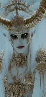 Fantasy character with gold adornments and horns in a mystical style.