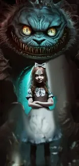 Mystical creature with young girl in fantasy mobile wallpaper.