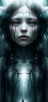 Mystical dark fantasy art featuring an ethereal character in a mysterious setting.