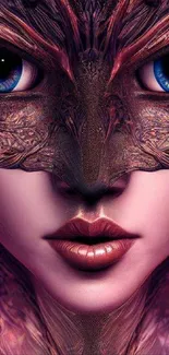 Mystical face with artistic fantasy details in purple hues.