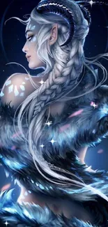 Mystical fantasy wallpaper with icy female character.