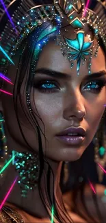 Mystical woman with turquoise accents in fantasy art wallpaper.