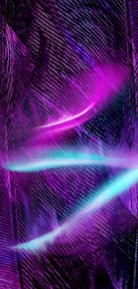 Purple and blue feather pattern wallpaper with a mystical glow.