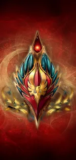 Mystical fiery emblem with vibrant colors on a smartphone wallpaper.