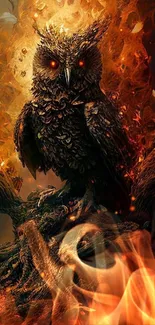 Mystical owl in fiery, enchanting design with dark fantasy elements.