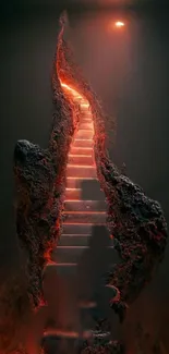 Mystical staircase ascending through fiery rocky formation wallpaper.