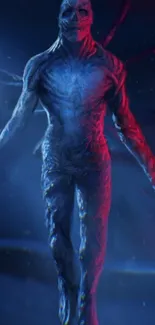 Mystical humanoid figure in blue and red hues, perfect for mobile wallpaper.