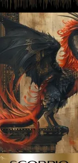 Artistic depiction of a mystical fire dragon on a decorative background.