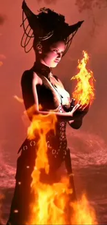 Mystical enchantress with fire art.