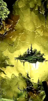 Mystical floating island in fantasy landscape wallpaper.