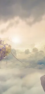 Mystical floating island with dreamy clouds.