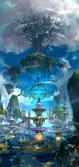 Fantasy wallpaper of a floating island with vibrant, mystical scenery.