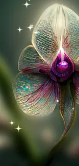 Mystical digital flower with glowing petals and enchanting colors.