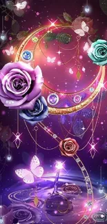 Mystical floral wallpaper with vibrant purple hues.