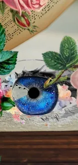 Mystical eye with floral design on mobile wallpaper.