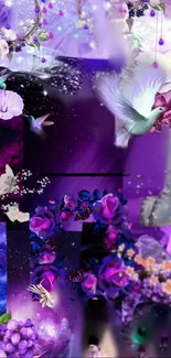 Elegant floral fantasy mobile wallpaper with vibrant purple hues.