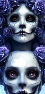 Skull design with purple roses wallpaper.