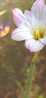 Mystical flower with butterflies on a dreamy background.