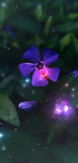 Mystical flower with galaxy background on mobile wallpaper.