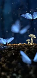 Mystical forest wallpaper with butterflies.