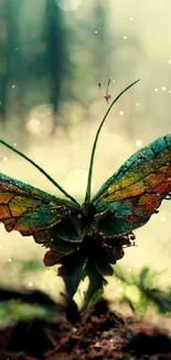 Mystical butterfly perched in a serene forest setting.