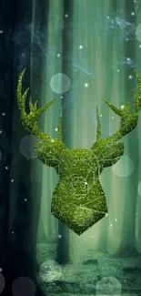 Mystical geometric deer in forest wallpaper.