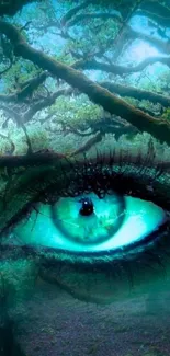 Mystical eye in a forest setting wallpaper.