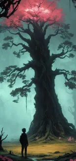 Fantasy forest wallpaper with mystical tree.