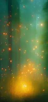 Mystical forest wallpaper with magical glowing lights.