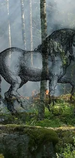 Sketch horse in green forest background wallpaper.