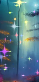 A mystical forest with glowing lights and towering trees, perfect for nature lovers.