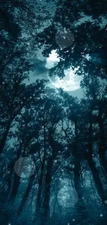 Mystical forest under moonlight, perfect for a calming mobile wallpaper.