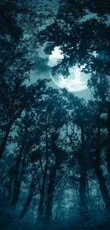 Mystical forest under a bright moonlight.