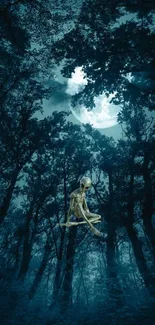 Mystical creature under moonlit forest canopy, creating a mysterious ambiance.