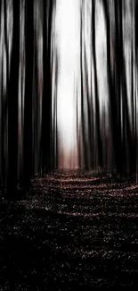 A mystical dark forest path with blurred trees, creating an enigmatic ambiance.