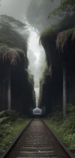 Mystical railway amid lush green forest