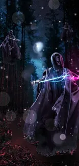 Specters in a mystical, dark forest wallpaper.
