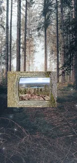 A mystical forest landscape with a window view and natural serenity.