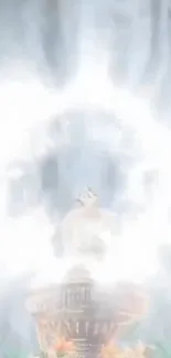 Mystical fountain with ethereal glow on mobile wallpaper.