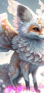 Mystical fox with ethereal wings in a fantasy setting.