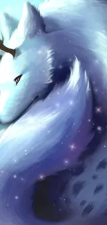 Mystical fox with antlers in fantasy wallpaper.