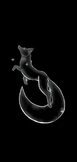 Mystical fox silhouette leaping in a black starry background.