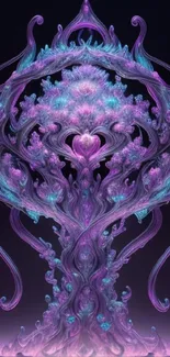 Mystical purple and blue fractal art wallpaper for mobile.