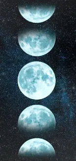 Lunar phases with full moons set against a starry cosmic background.