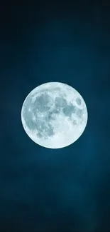 A bright full moon set against a dark blue night sky, creating a serene and celestial view.